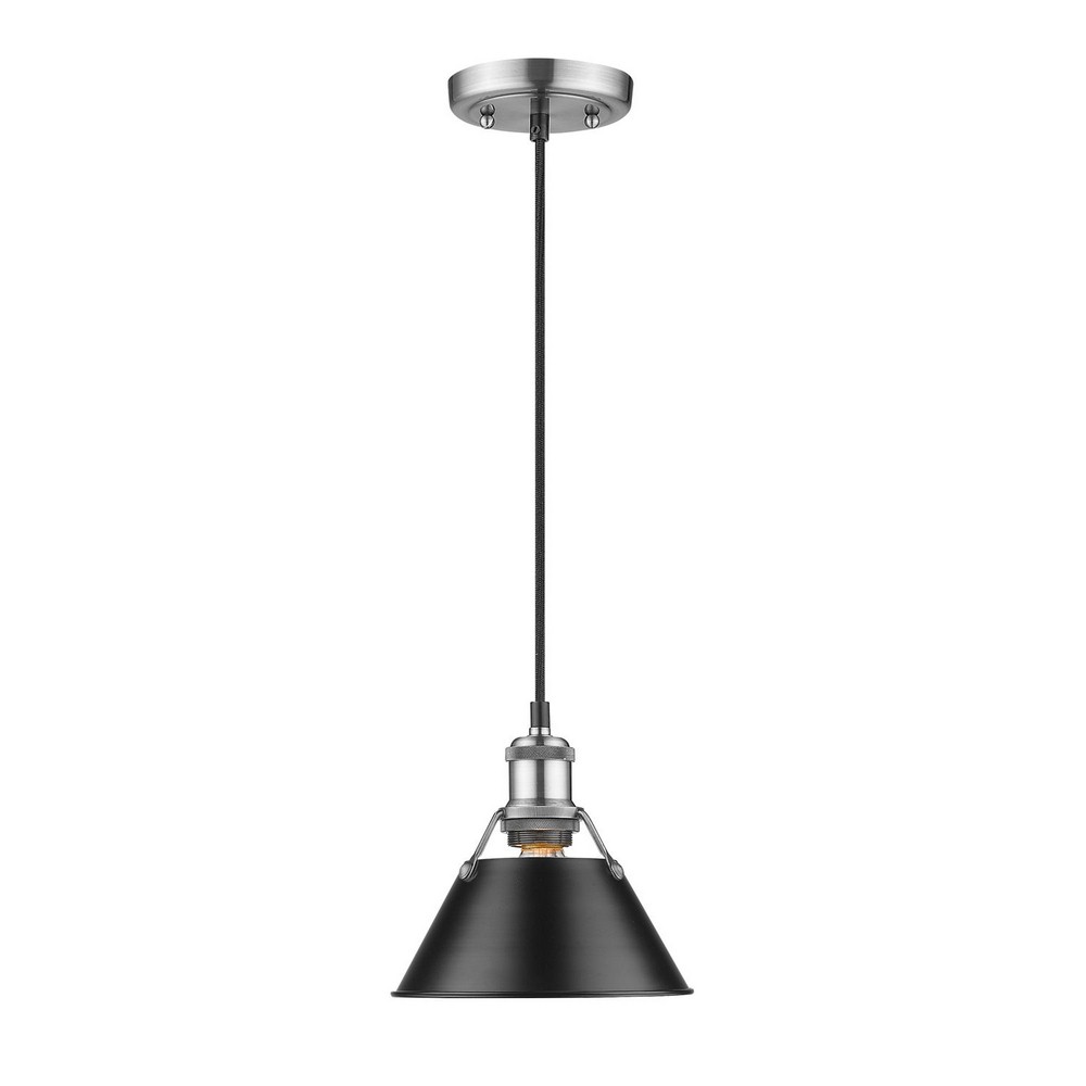 Golden Lighting-3306-S PW-BLK-Orwell - 1 Light Small Pendant in Durable style - 7.5 Inches high by 7.5 Inches wide Pewter Matte Black Aged Brass Finish